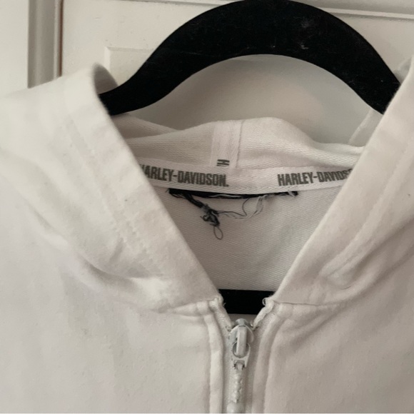 Harley Davidson Embroidered Flames Logo Studded Bling Hoodie in White - Picture 5 of 6